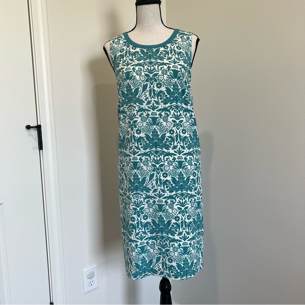 Sleeveless Teal Blue Floral Dress for Weddings, Church, Business Casual, Beach